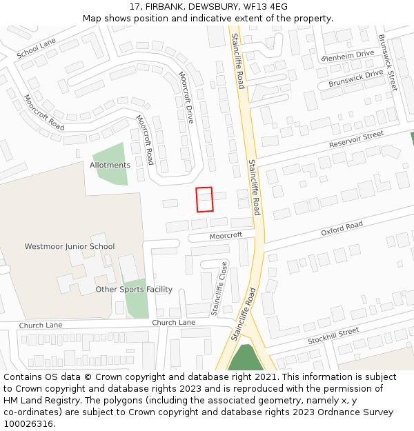17, FIRBANK, DEWSBURY, WF13 4EG: Location map and indicative extent of plot