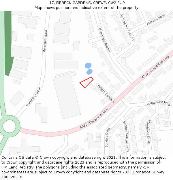 17, FIRBECK GARDENS, CREWE, CW2 8UP: Location map and indicative extent of plot