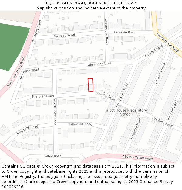 17, FIRS GLEN ROAD, BOURNEMOUTH, BH9 2LS: Location map and indicative extent of plot
