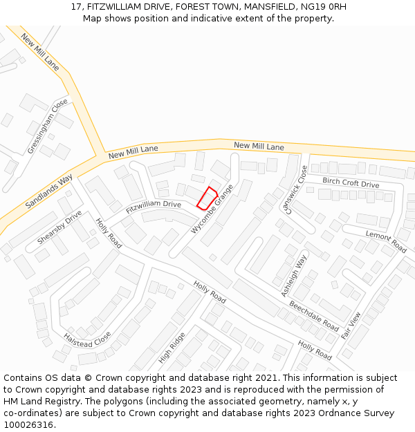 17, FITZWILLIAM DRIVE, FOREST TOWN, MANSFIELD, NG19 0RH: Location map and indicative extent of plot