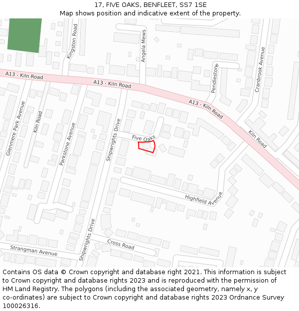 17, FIVE OAKS, BENFLEET, SS7 1SE: Location map and indicative extent of plot