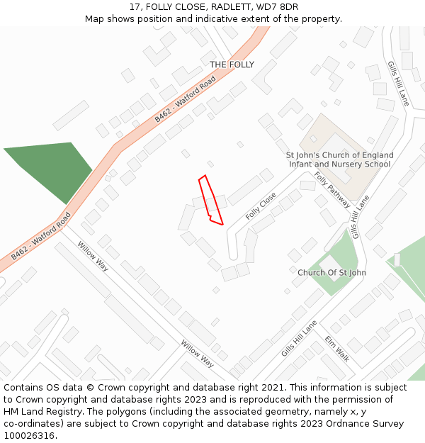 17, FOLLY CLOSE, RADLETT, WD7 8DR: Location map and indicative extent of plot