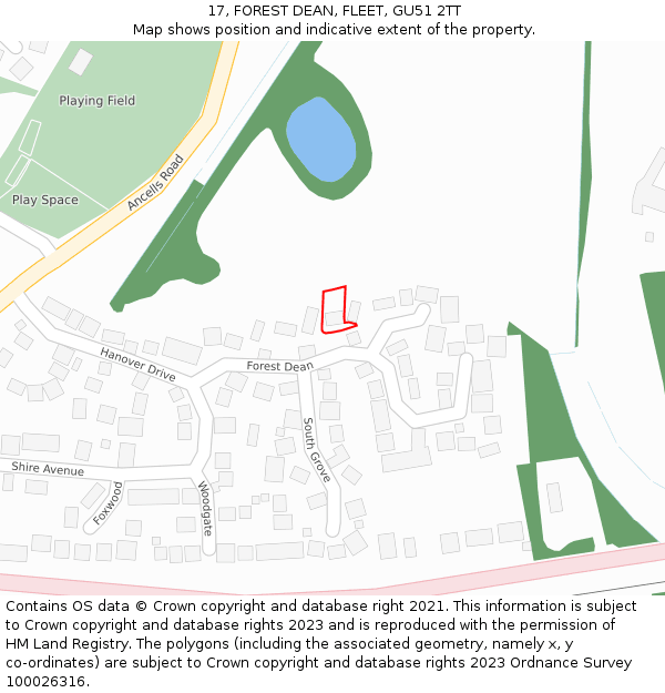17, FOREST DEAN, FLEET, GU51 2TT: Location map and indicative extent of plot