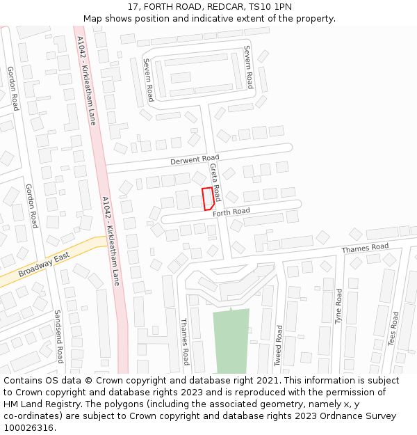17, FORTH ROAD, REDCAR, TS10 1PN: Location map and indicative extent of plot