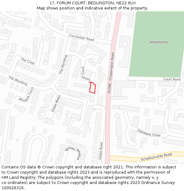 17, FORUM COURT, BEDLINGTON, NE22 6LH: Location map and indicative extent of plot