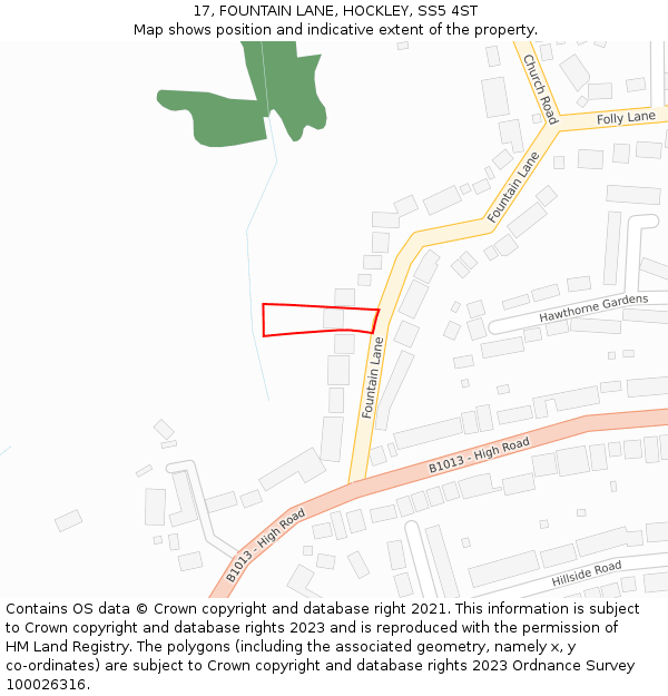 17, FOUNTAIN LANE, HOCKLEY, SS5 4ST: Location map and indicative extent of plot
