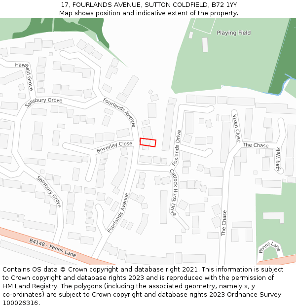17, FOURLANDS AVENUE, SUTTON COLDFIELD, B72 1YY: Location map and indicative extent of plot