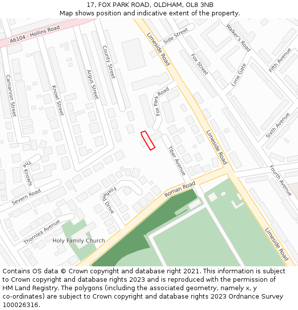 17, FOX PARK ROAD, OLDHAM, OL8 3NB: Location map and indicative extent of plot