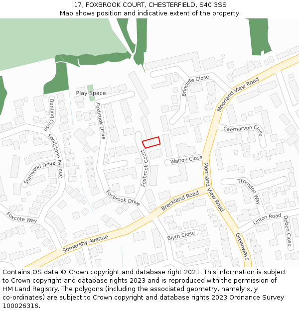 17, FOXBROOK COURT, CHESTERFIELD, S40 3SS: Location map and indicative extent of plot