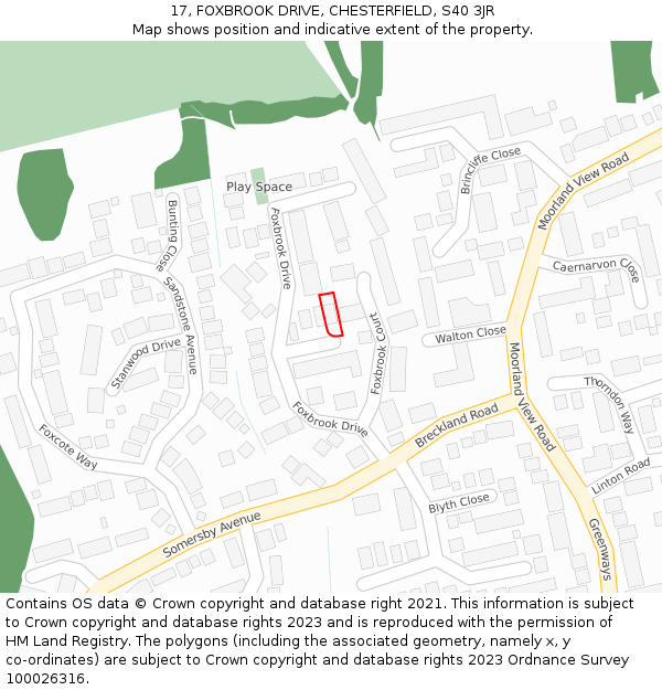 17, FOXBROOK DRIVE, CHESTERFIELD, S40 3JR: Location map and indicative extent of plot