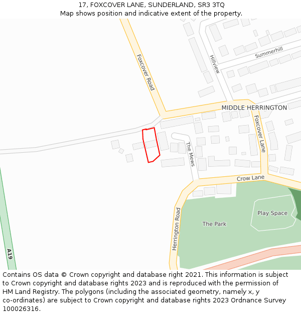 17, FOXCOVER LANE, SUNDERLAND, SR3 3TQ: Location map and indicative extent of plot