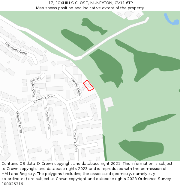 17, FOXHILLS CLOSE, NUNEATON, CV11 6TP: Location map and indicative extent of plot