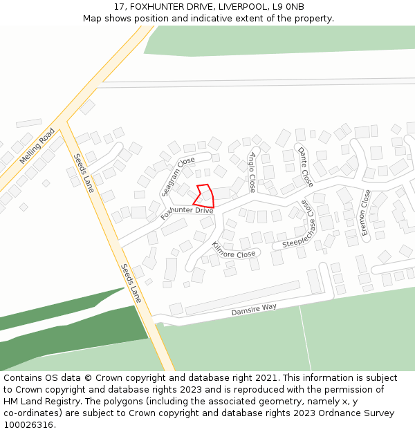 17, FOXHUNTER DRIVE, LIVERPOOL, L9 0NB: Location map and indicative extent of plot