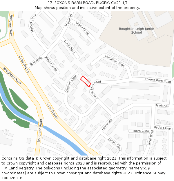 17, FOXONS BARN ROAD, RUGBY, CV21 1JT: Location map and indicative extent of plot