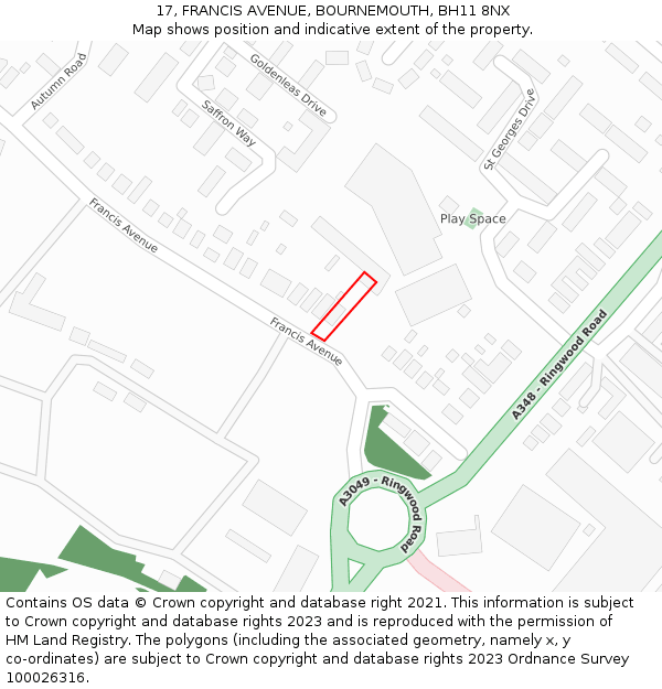 17, FRANCIS AVENUE, BOURNEMOUTH, BH11 8NX: Location map and indicative extent of plot
