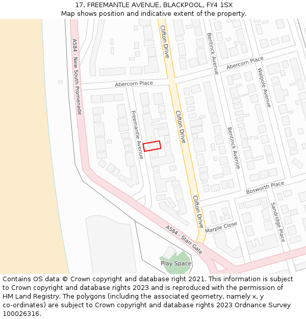 17, FREEMANTLE AVENUE, BLACKPOOL, FY4 1SX: Location map and indicative extent of plot