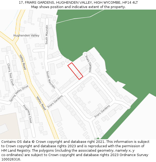 17, FRIARS GARDENS, HUGHENDEN VALLEY, HIGH WYCOMBE, HP14 4LT: Location map and indicative extent of plot
