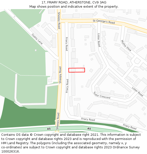 17, FRIARY ROAD, ATHERSTONE, CV9 3AG: Location map and indicative extent of plot