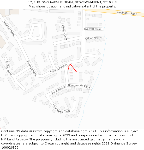 17, FURLONG AVENUE, TEAN, STOKE-ON-TRENT, ST10 4JS: Location map and indicative extent of plot