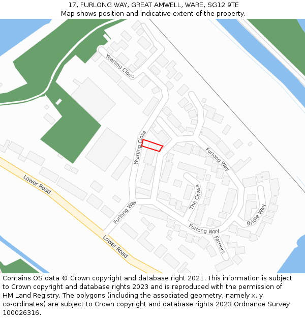 17, FURLONG WAY, GREAT AMWELL, WARE, SG12 9TE: Location map and indicative extent of plot