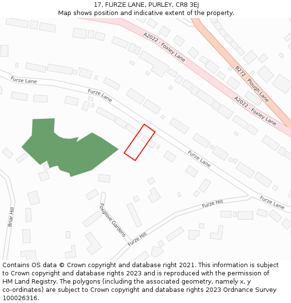 17, FURZE LANE, PURLEY, CR8 3EJ: Location map and indicative extent of plot