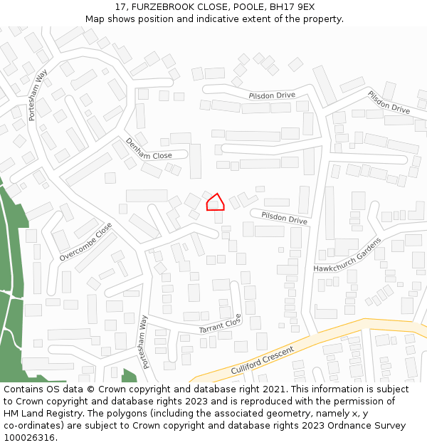 17, FURZEBROOK CLOSE, POOLE, BH17 9EX: Location map and indicative extent of plot