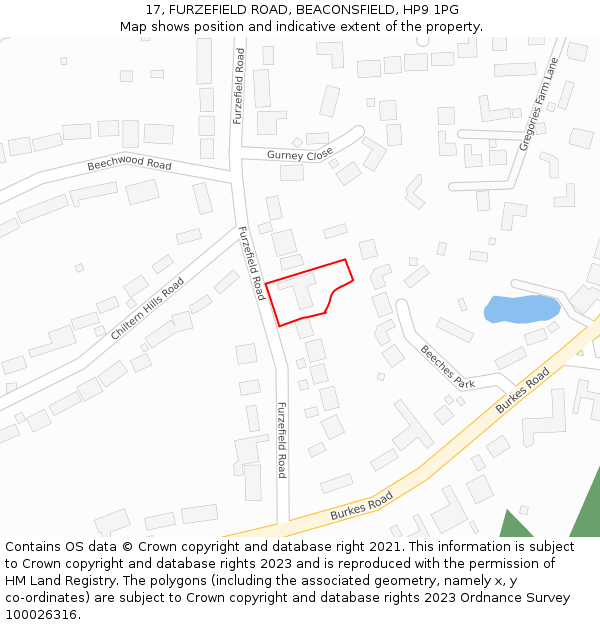 17, FURZEFIELD ROAD, BEACONSFIELD, HP9 1PG: Location map and indicative extent of plot