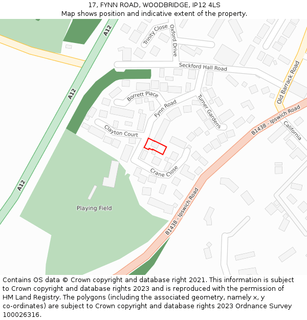 17, FYNN ROAD, WOODBRIDGE, IP12 4LS: Location map and indicative extent of plot