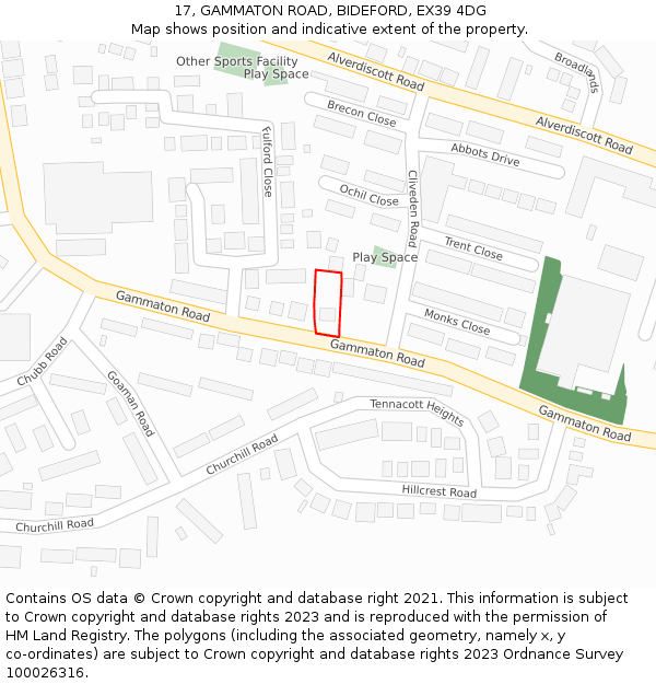 17, GAMMATON ROAD, BIDEFORD, EX39 4DG: Location map and indicative extent of plot