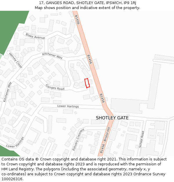 17, GANGES ROAD, SHOTLEY GATE, IPSWICH, IP9 1RJ: Location map and indicative extent of plot