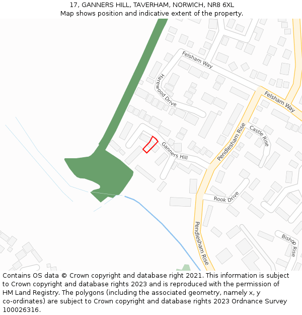 17, GANNERS HILL, TAVERHAM, NORWICH, NR8 6XL: Location map and indicative extent of plot