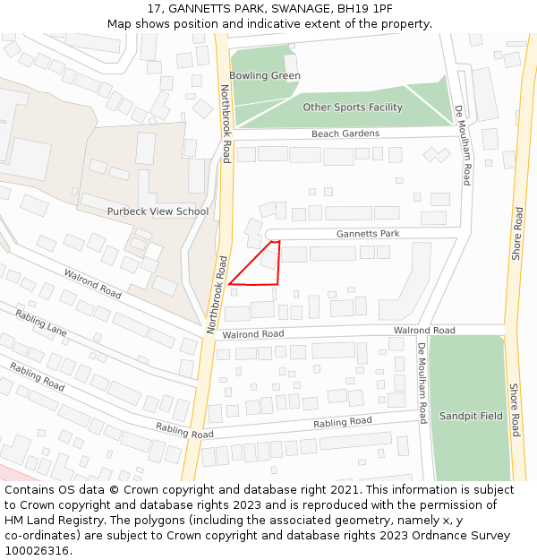 17, GANNETTS PARK, SWANAGE, BH19 1PF: Location map and indicative extent of plot