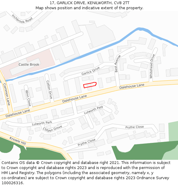17, GARLICK DRIVE, KENILWORTH, CV8 2TT: Location map and indicative extent of plot