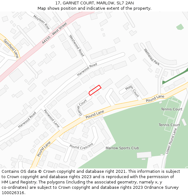 17, GARNET COURT, MARLOW, SL7 2AN: Location map and indicative extent of plot