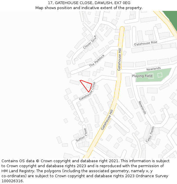 17, GATEHOUSE CLOSE, DAWLISH, EX7 0EG: Location map and indicative extent of plot