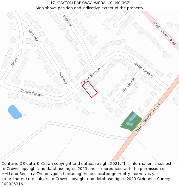 17, GAYTON PARKWAY, WIRRAL, CH60 3SZ: Location map and indicative extent of plot