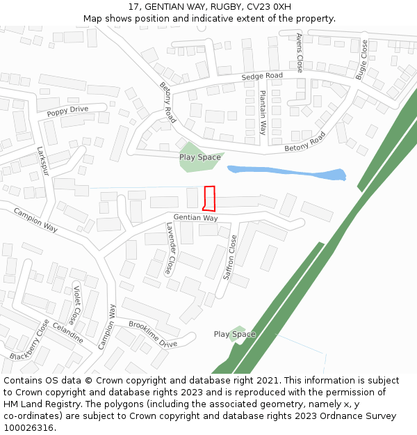 17, GENTIAN WAY, RUGBY, CV23 0XH: Location map and indicative extent of plot