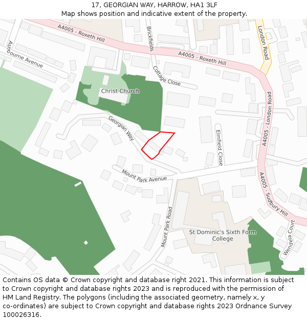 17, GEORGIAN WAY, HARROW, HA1 3LF: Location map and indicative extent of plot