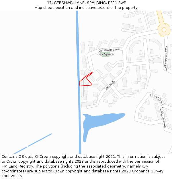 17, GERSHWIN LANE, SPALDING, PE11 3WF: Location map and indicative extent of plot