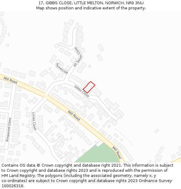 17, GIBBS CLOSE, LITTLE MELTON, NORWICH, NR9 3NU: Location map and indicative extent of plot