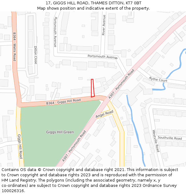 17, GIGGS HILL ROAD, THAMES DITTON, KT7 0BT: Location map and indicative extent of plot