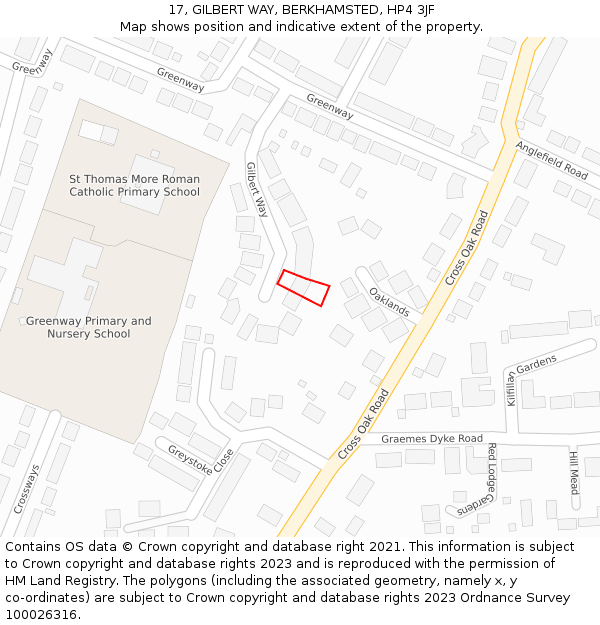 17, GILBERT WAY, BERKHAMSTED, HP4 3JF: Location map and indicative extent of plot