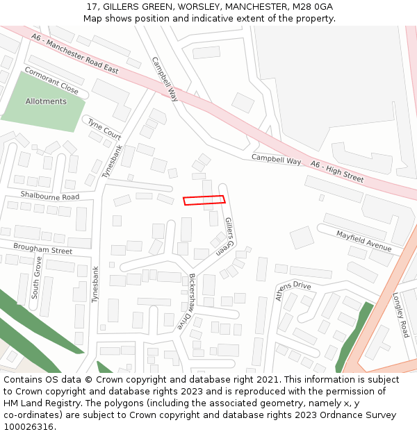 17, GILLERS GREEN, WORSLEY, MANCHESTER, M28 0GA: Location map and indicative extent of plot