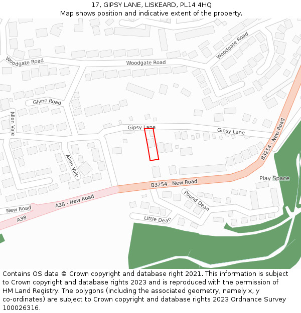 17, GIPSY LANE, LISKEARD, PL14 4HQ: Location map and indicative extent of plot