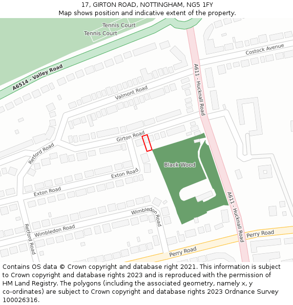 17, GIRTON ROAD, NOTTINGHAM, NG5 1FY: Location map and indicative extent of plot