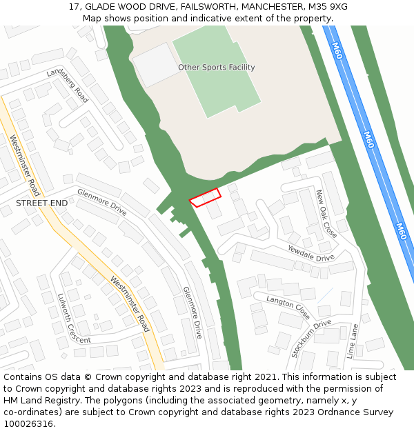 17, GLADE WOOD DRIVE, FAILSWORTH, MANCHESTER, M35 9XG: Location map and indicative extent of plot
