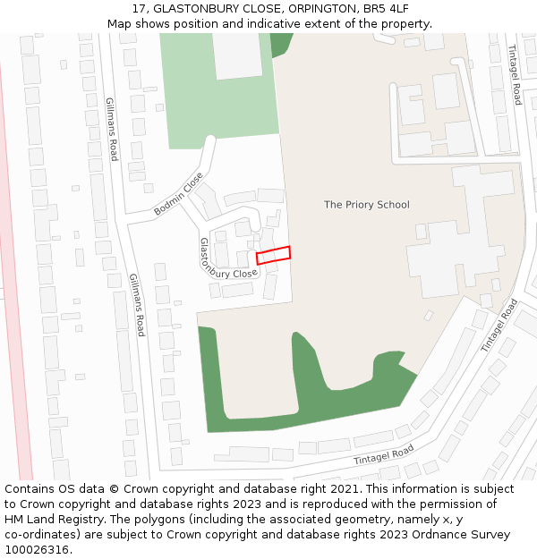 17, GLASTONBURY CLOSE, ORPINGTON, BR5 4LF: Location map and indicative extent of plot