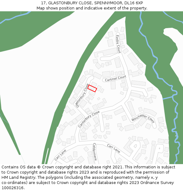 17, GLASTONBURY CLOSE, SPENNYMOOR, DL16 6XP: Location map and indicative extent of plot