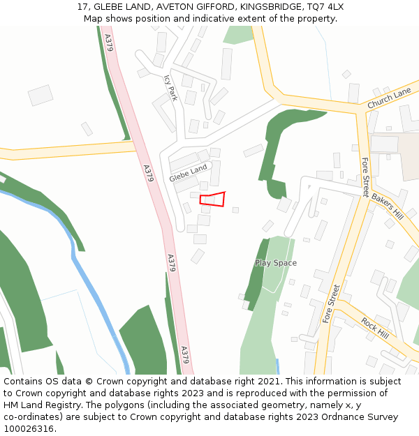 17, GLEBE LAND, AVETON GIFFORD, KINGSBRIDGE, TQ7 4LX: Location map and indicative extent of plot