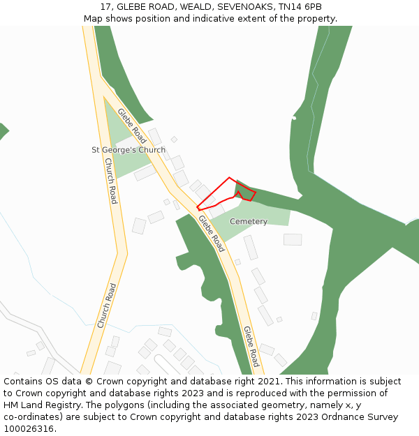 17, GLEBE ROAD, WEALD, SEVENOAKS, TN14 6PB: Location map and indicative extent of plot